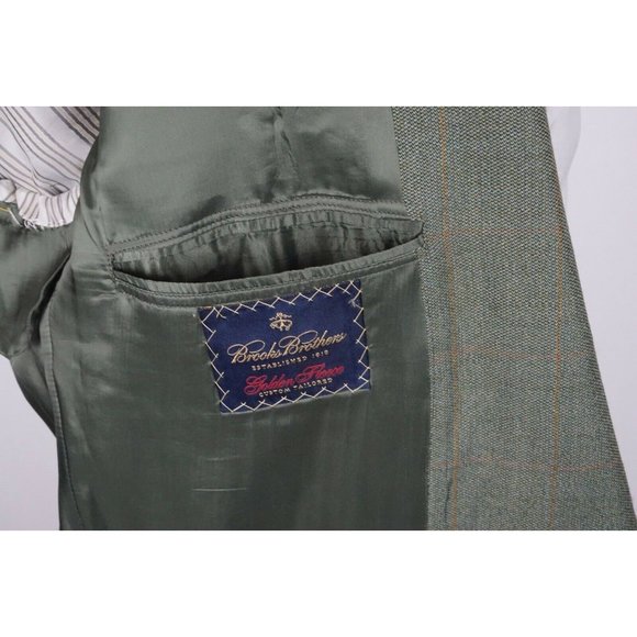 Brooks Brothers Golden Fleece Green Gold Plaid Sport Coat Jacket Sz 44L - Picture 8 of 8